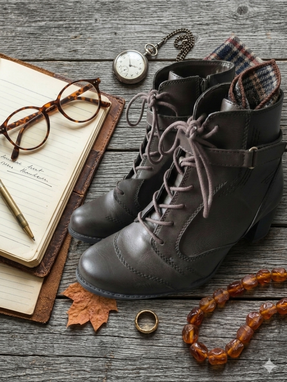 Naturalizer Davina Brown Leather Lace Up Heeled Ankle Boots 10M Whimsigoth Retro